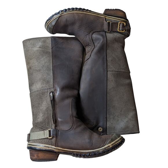 Sorel Boots Womens 6.5 Leather Slimpack Riding Snow Winter Tall Cozy NL2108-326 - Picture 1 of 11